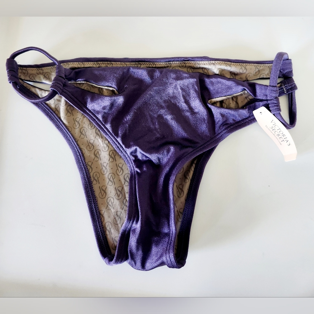 NWT  Victoria's Secret purple cut out bikini bottom  sz S